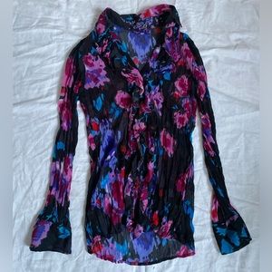 Floral ruffle button up blouse vintage